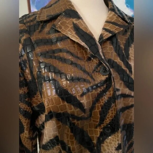 VINTAGE SELENE SPORT Faux Leather Animal Print Crocodile Textured Trench Coat - Picture 12 of 12